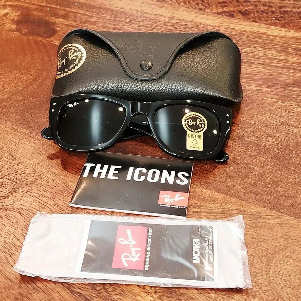 Ray-Ban Mega Wayfarer RB0840S 901/31 Black with G15 Lens Sunglasses NEW